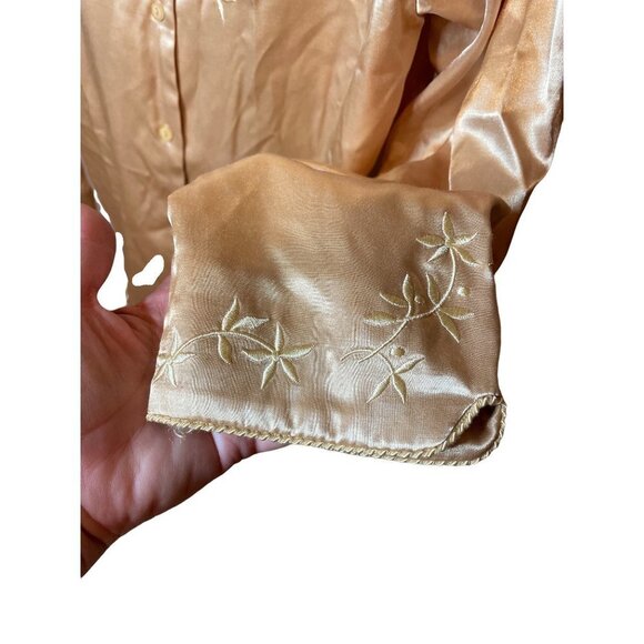 Vintage Claire’s Rose Champagne Embroidered Flannel Lined Pajama Set Sz S - Picture 6 of 12